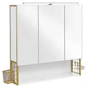 SONGMICS Koupelnová zrcadlová skříňka s osvětlením Vasagle Bake bílá/zlatá