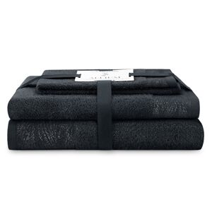 AmeliaHome Sada 3 ks ručníků ALLIUM klasický styl černá, velikost 50x90+70x130
