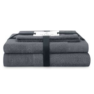 AmeliaHome Sada 3 ks ručníků ALLIUM klasický styl grafitově šedá, velikost 50x90+70x130