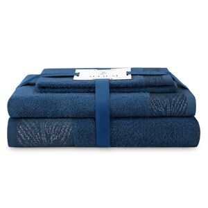 AmeliaHome Sada 3 ks ručníků ALLIUM klasický styl námořnická modrá, velikost 50x90+70x130