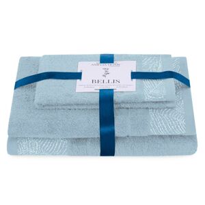 AmeliaHome Sada 3 ks ručníků BELLIS klasický styl světle modrá, velikost 30x50+50x90+70x130