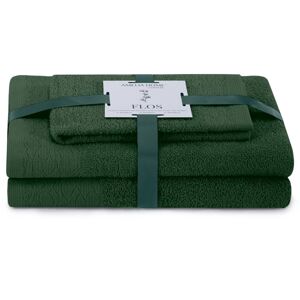 AmeliaHome Sada 3 ks ručníků FLOSS klasický styl tmavě zelená, velikost 50x90+70x130