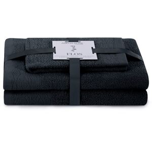 AmeliaHome Sada 3 ks ručníků FLOSS klasický styl černá, velikost 50x90+70x130