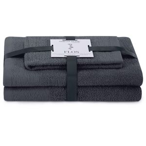 AmeliaHome Sada 3 ks ručníků FLOSS klasický styl grafitově šedá, velikost 30x50+50x90+70x130