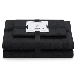 AmeliaHome Sada 3 ks ručníků RUBRUM klasický styl černá, velikost 50x90+70x130