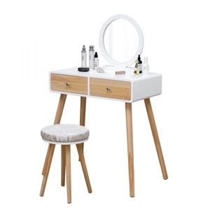 Kosmetický stolek se zrcadlem + stolička ModernHome bílý/hnědý