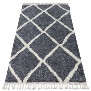 Dywany Lusczow Kusový shaggy koberec BERBER CROSS šedý, velikost 70x200