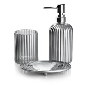 Bathlab Koupelnová sada ARI 400ml stříbrná - dávkovač s držákem mýdla + kelímek na zubní kartáček