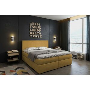 Hector Kontinentální velurová postel Lisa 160x200 cm hořčicová
