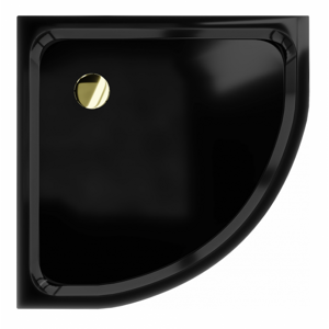 Čtvrtkruhová sprchová vanička MEXEN FLAT SLIM 90x90 cm černá + zlatý sifon