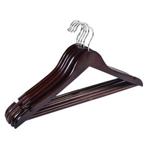 TZB Dřevěný věšák s kalhotovou tyčí RONDO 5 kusů - tmavě hnědý