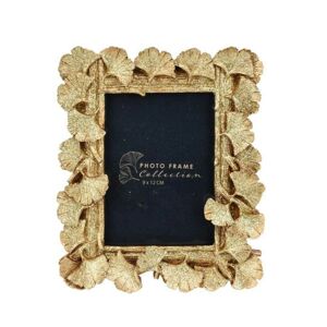 DekorStyle Stojící fotorámeček s listmi Aisha 17x15 cm zlato-měděný
