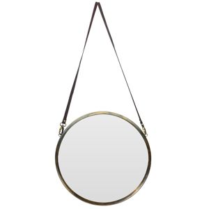 DekorStyle Kulaté zrcadlo na koženém popruhu 42 cm