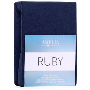 Froté prostěradlo s gumou AmeliaHome Ruby tmavě modré, velikost 200-220x200+30