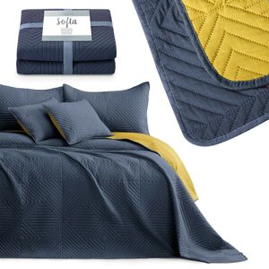 Přehoz na postel AmeliaHome Softa tmavě modrý/medový, velikost 170x210
