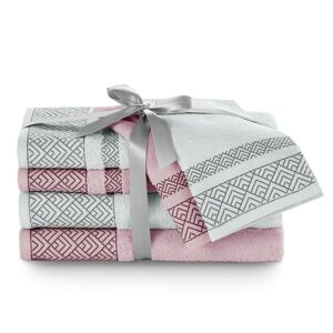 Sada bavlněných ručníků AmeliaHome Volie pudrově růžová/šedá, velikost 2*50x90+2*70x140+2*30x50