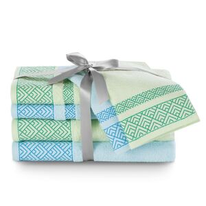 Sada bavlněných ručníků AmeliaHome Volie mátová/modrá, velikost 2*50x90+2*70x140+2*30x50