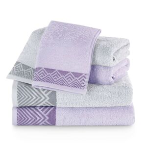 Sada bavlněných ručníků AmeliaHome Aledo fialová/šedá, velikost 2*50x90+2*70x140+2*30x50