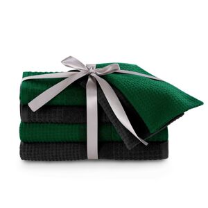 Sada bavlněných ručníků AmeliaHome Plano zelená/černá, velikost 2*50x90+2*70x140+2*30x50