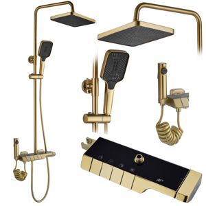 Sprchový set s termostatem Rea Rob tmavě zlatý - vanová baterie, dešťová, ruční a bidetová sprcha