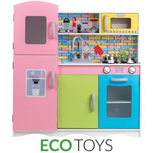 ECOTOYS Dřevěná kuchyňská linka s příslušenstvím Eco Toys - barevná