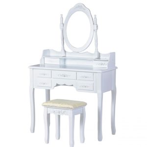MODERNHOME Toaletní kosmetický stolek se zrcadlem a taburetem Nicolas bílý