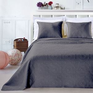 Přehoz na postel DecoKing Elodie ocelový + povlaky na polštáře, velikost 220x240+2*50x60