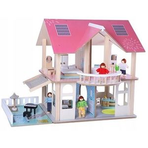 ECOTOYS Dřevěný domek pro panenky Eco Toys + 4 panenky