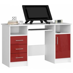 Ak furniture Volně stojící psací stůl Ana 124 cm bílý/červený - lesk