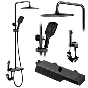 Sprchový set s termostatem Rea Rob černý - vanová baterie, dešťová, ruční a bidetová sprcha