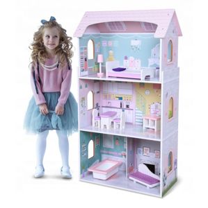 ECOTOYS Dřevěný domeček pro panenky růžový