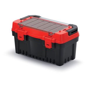 PlasticFuture Kufr na nářadí s kovovým držadlem, plastovými zámky a vnější přihrádkou EVO černo-červený