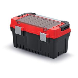 PlasticFuture Kufr na nářadí s kovovým držadlem, kovovými zámky a vnější přihrádkou EVO černo-červený