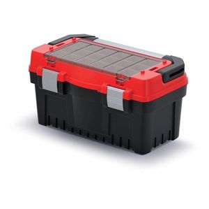 Prosperplast Kufr na nářadí s kovovým držadlem, kovovými zámky a vnější přihrádkou s krabičkami EVO černo-červený, varianta 54,8 cm