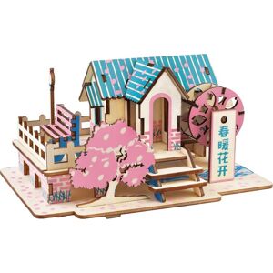 Woodcraft construction kit Dřevěné 3D puzzle Jarní dům modro-růžové