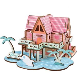 Woodcraft construction kit  Dřevěné 3D puzzle Letní dům růžovo-modré