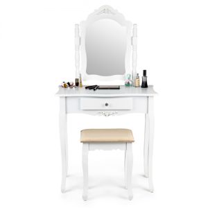 MODERNHOME Toaletní stolek se zrcadlem a stoličkou Rora bílý