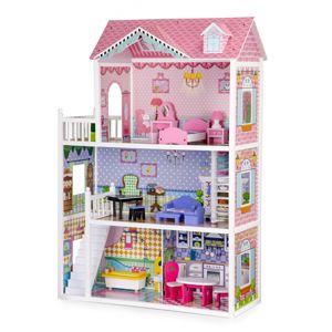 Dřevěný domeček pro panenky XXL s nábytkem EcoToys růžový