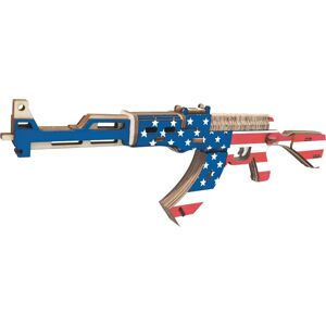 Woodcraft construction kit Dřevěné 3D puzzle Woodcraft Samopal AK47 v barvách Americké vlajky