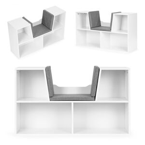 Dětská regálová skříňka ECOTOYS se sedákem a lavicí bílo-šedá